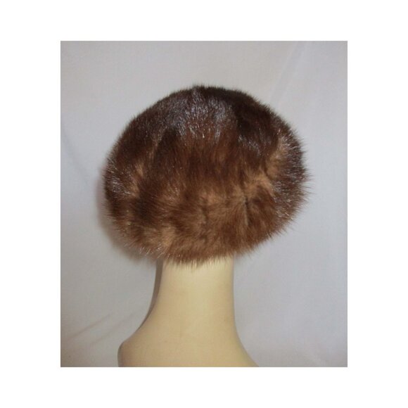 Vintage 1950's Elizabeth Strawbridge Clothier Brown Mink Fur Tilted Pillbox Hat - Picture 5 of 7